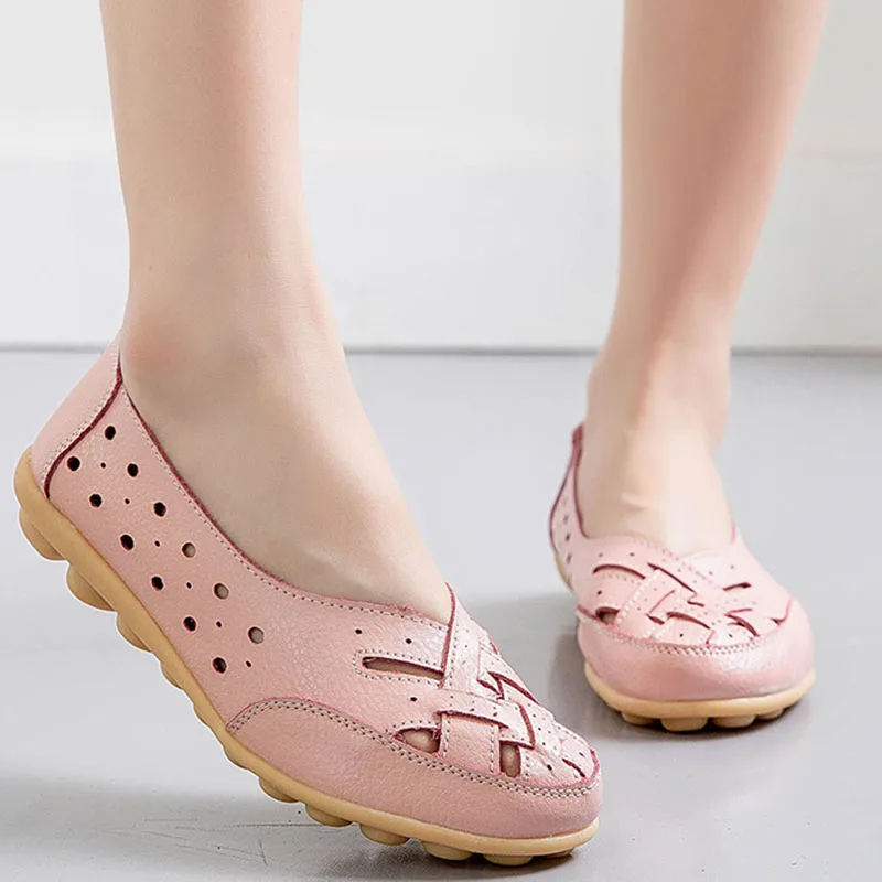 Women Shoes Spring Women Shoes Solid Color Flats Elegant Baotou Flats Genuine Leather For Ladies Plus Size