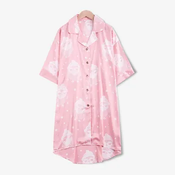 

Women Print Sleepwear Silky Intimate Lingerie Casual Satin Nightdress 2020 New Home Clothes Cute Nightgown Kimono Robe Gown