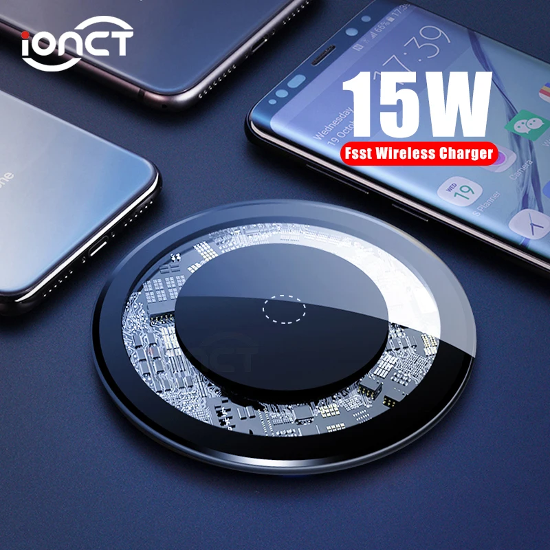 IONCT 15W Быстрое беспроводная зарядка для iphone X XS 11pro Видимый USB Qi зарядный коврик samsung