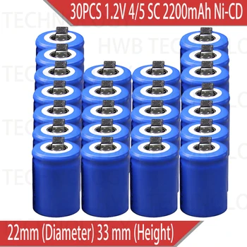 

30PCS/lot Ni-Cd 1.2V 2200mAh 4/5 SubC Sub 4/5SC Rechargeable Battery with Tab - Blue Power tools battery Free shipping