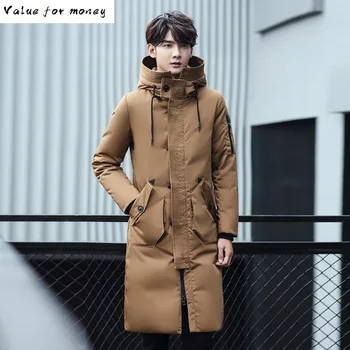

2020 New winter casual men's down jacket easy care medium long youth fashionable hooded collar coat