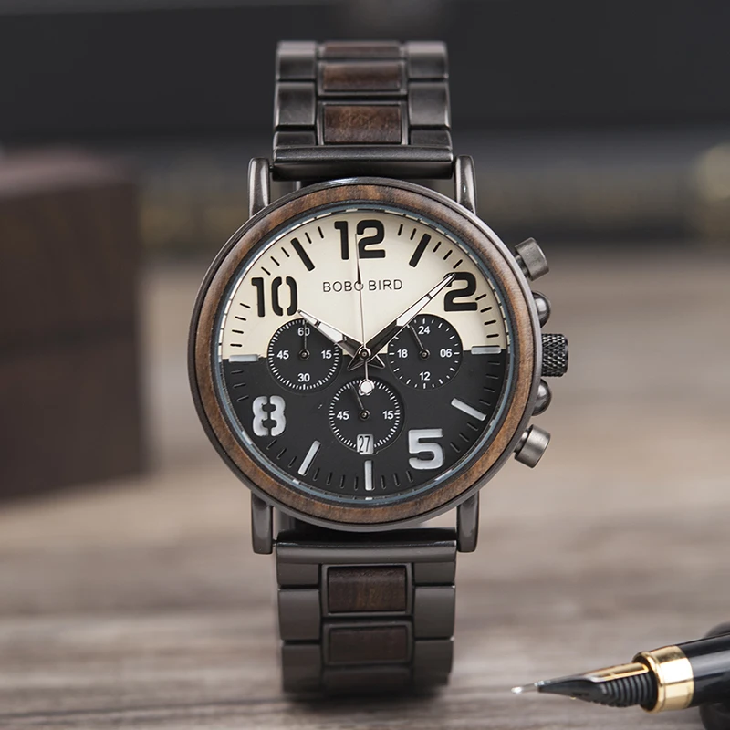 BOBO BIRD Топ бренд Relogio Masculino мужские часы Дерево чехол из нержавеющей стали наручные часы с хронографом мужские часы на заказ подарок OEM