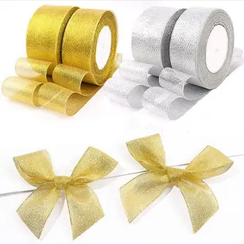 

Gold Silver Ribbon 25 Yards 22M Metal Shiny for Wedding Party Christmas Decoration DIY Craft Cake Gift Bow Packaging Ribbon