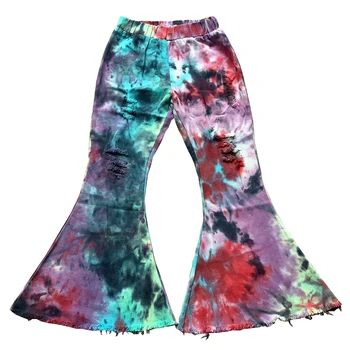 

Tie Dye bell bottom colorful jeans for baby girl