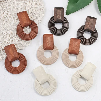 ANESOA Handmade Ethnic Wooden Drop Earrings For Women Fashion Multicolor Wood Statement Pendant Earrings Costume Jewellery Gift