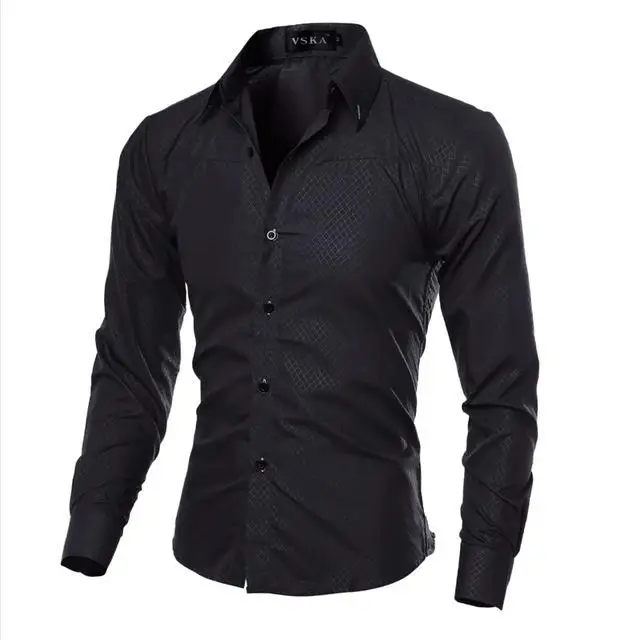5XL Plus Size Brand-clothing Cotton Mens Clothing Solid Soft Men Shirt Long Sleeve Mens Shirts Casual Slim Fit Hot Sale - Цвет: 5912 black