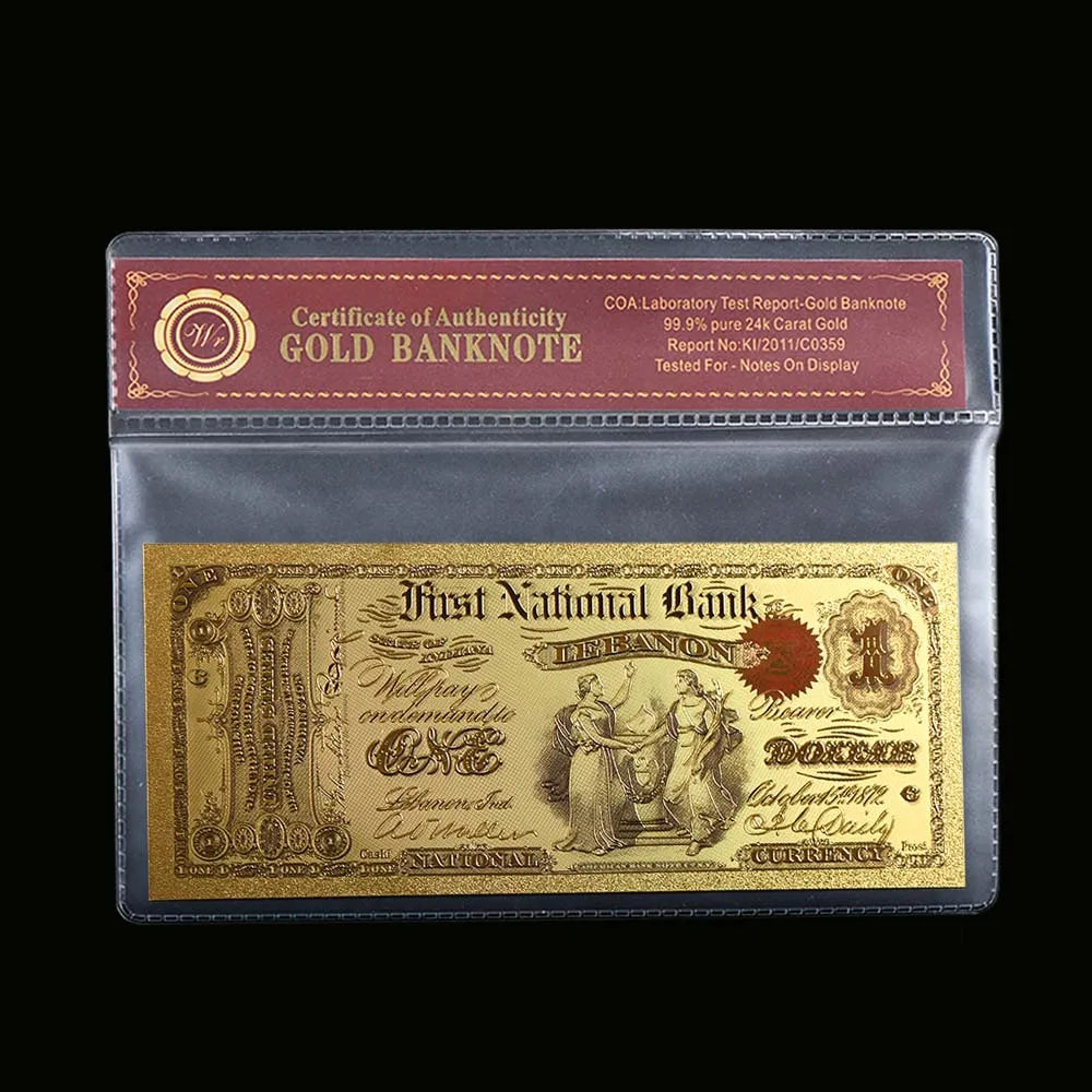 1 dollar with frame 1875 год, доллар США, поддельные бумажные деньги, золотые банкноты с рамкой COA, американские билетные банкноты, Подарочный товар, Прямая поставка - Цвет: 1 dollar with frame