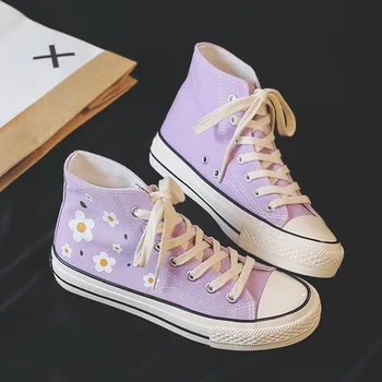 

spring Selling women Gao-top canvas shoes Basic section lady chic shoes Vintage Plumeria Wild stylish platform sneakers W24-73