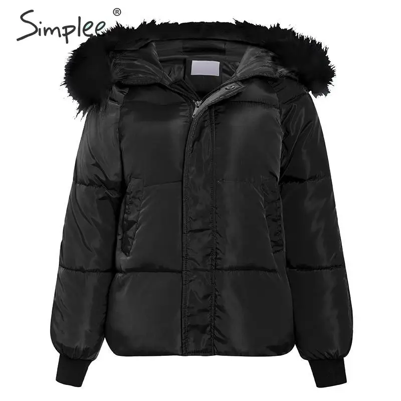 Simplee повседневная женская короткая парка с меховым воротником, с карманами, на молнии, с пуговицами, женские стеганые пальто, толстая верхняя одежда, женские теплые парки с капюшоном
