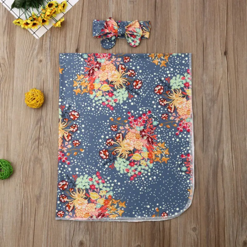 Newborn Baby Floral Snuggle Swaddling Wrap Blanket Sleeping Bag Swaddle boy girls Wrap Headband Cloth Floral Swaddle 0-3M