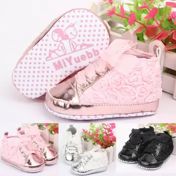 

0-18M Baby Girl PU Leather Shoes Non-slip Lace Floral Embroidered Soft Shoes Prewalker Walking Toddler Kids Shoes Drop Shipping
