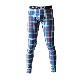 

New WJ men's Long johns thermal plaid underwear male cotton Breathable Leggings Long johns
