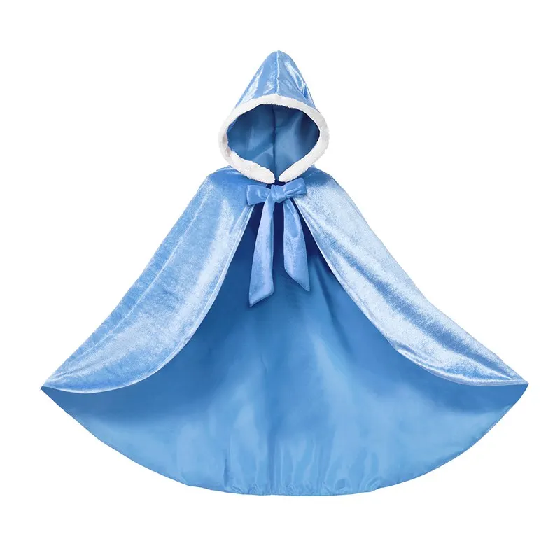 Blue Cloak Синий плащ Эльзы для девочек; сезон осень-зима; бархатный манто с капюшоном; Цвет Белль, желтый, София, Рапунцель; Фиолетовый, Спящая красавица, розовый; комплект принцессы - Цвет: Blue Cloak