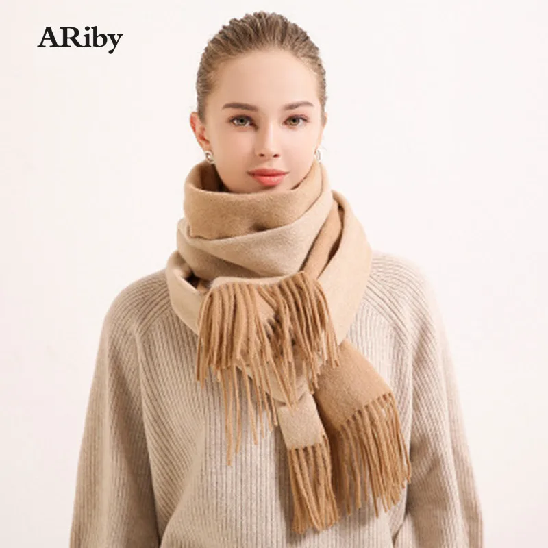 ARiby, шарф из чистой шерсти, женский зимний, модный,, высококачественная шерсть, дикая, двусторонний, однотонный, кашемировый, утолщенный, теплый шарф