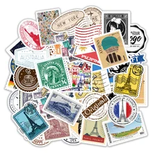 50Pcs Vinyl Vintage Stamp Stickers Toys Decals for Suitcase Laptop Luggage Water Bottle Phone Multiple Stamp Styles No Repeat