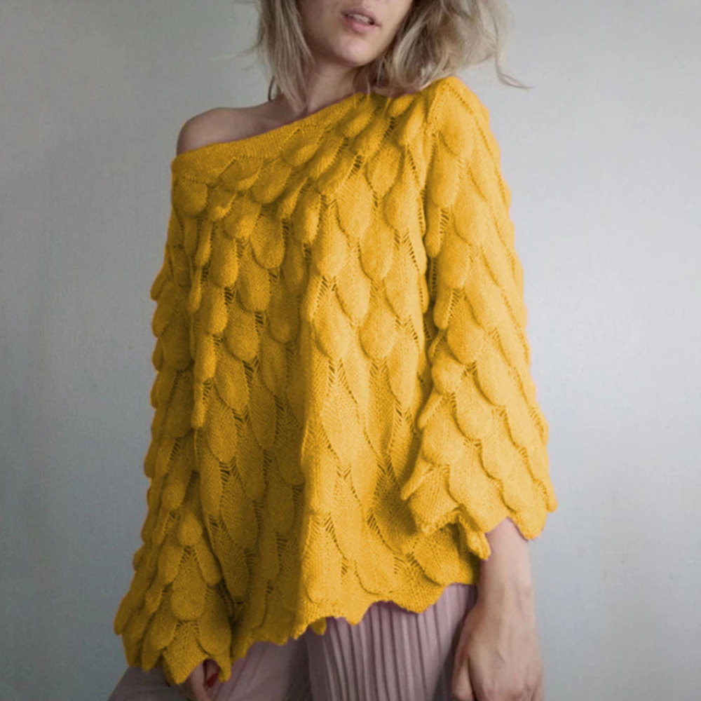 

LOOZYKIT 2019 Winter Sexy Off Shoulder Batwing Sleeve Pullover KnitSweater Long Sleeve Loose Sweater Solid Color Thin Knitwear