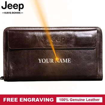 

2019 Men Genuine Leather Wallets Male Organizer Cell Phone Clutch Bag Long Business Coin Purse Large Capacity Walet Free Engrave