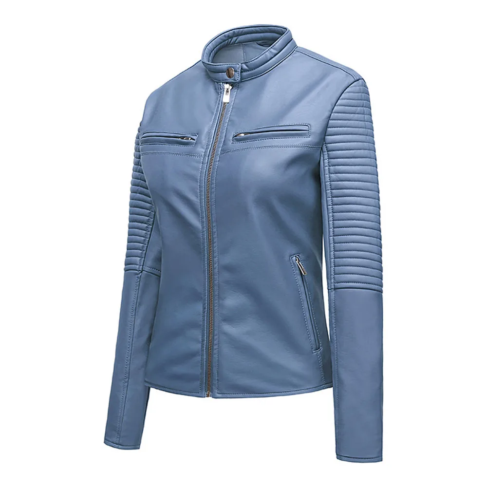 

Women Faux Leather Jacket Spring Fall Winter PU Jacket Ladies Solid Zipper Coat Female Casual Moto Outwear Street Overcoat