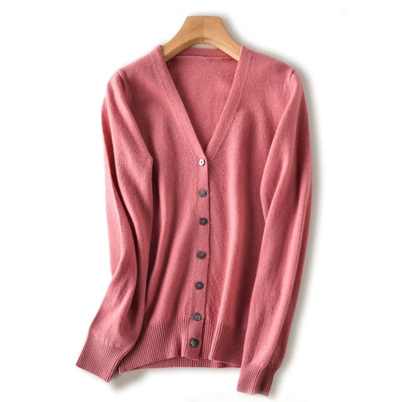 2019 Spring New Womens 100% Wool V-neck Cardigan Fashion Colors Female Knitted Classic Sweater Cardigans Solid Pure Merino |