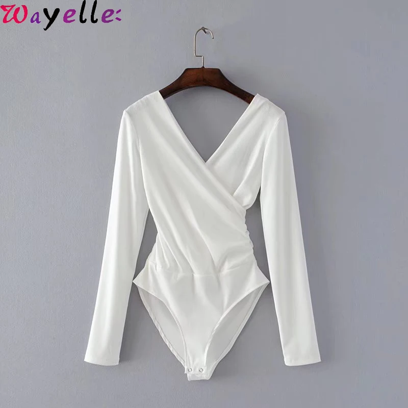 

Women Jumpsuit Autumn Winter Long Sleeve Bodysuit Women Backless Jumpsuits Black White Bodysuits 2019