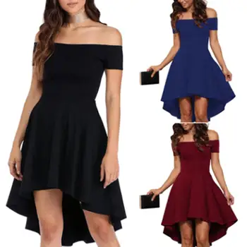 

Sexy Party Hosting Women Solid Color Off Shoulder Swing Swallow Tail Mini Dress