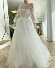 

Moroccan Muslim Evening Dresses A-line High Collar Long Sleeves Tulle Long Luxury Turkey Dubai Saudi Arabia Prom Dress Gown
