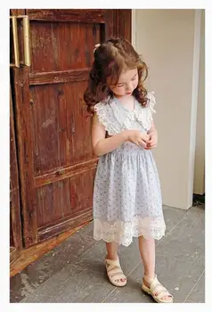 

Wholesale Girl Lace Dress 2020 Summer New Floral Pastoral Style Sleeveless Princess Dress Kids Clothes E20657