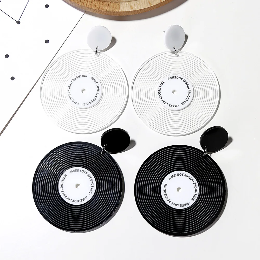 Fashion Vinyl Records Earrings For Women Black White Round Earring Simple Personality Charm Ears Jewelry | Украшения и аксессуары