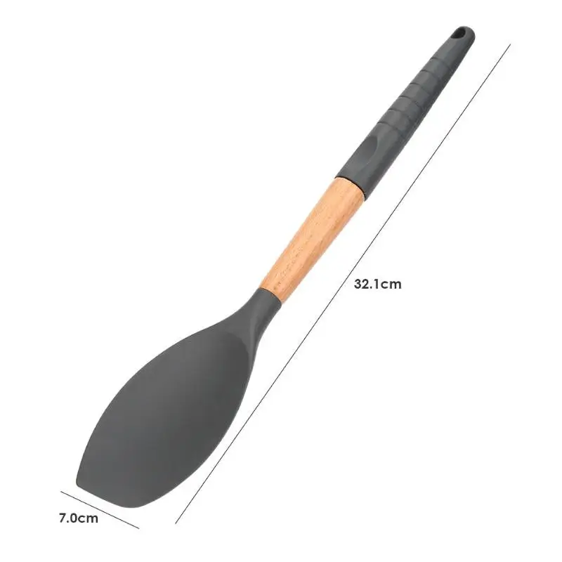 1 шт. кухонная утварь инструмент с ручки из бука для приготовления пищи силиконовая деревянная кухонная посуда лопатка приспособления для выпечки - Цвет: A