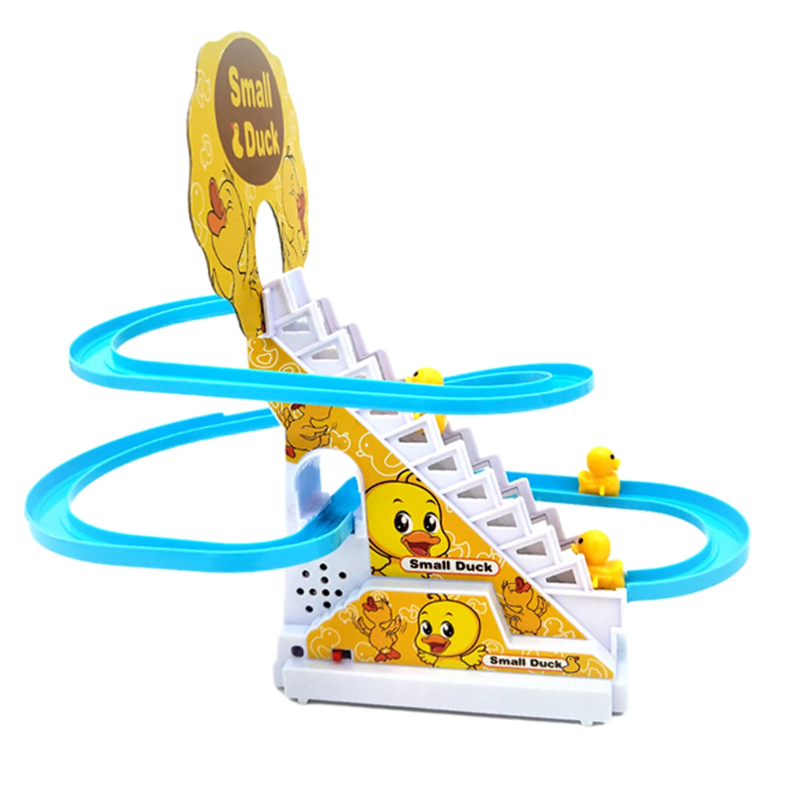 New Track Toy Climb Stairs Children Kids Classic Cartoon Ducks Roller Coaster Toy Set Electric Music Light Birthday Gift