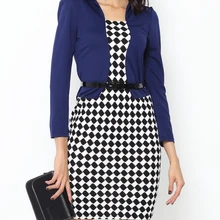 Женские костюмы, офисное клетчатое платье с поясом, облегающее платье, костюм из двух частей, деловая офисная официальная женская сумка, облегающее платье, платья-карандаш