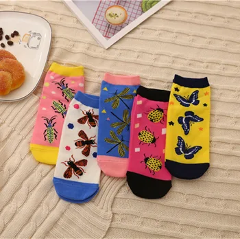 

Cartoon Woman Insects Series Print Sock Ladies Thin Socks Butterfly Dragonfly for Women Casual Short Sox Couples Cotton Sokken