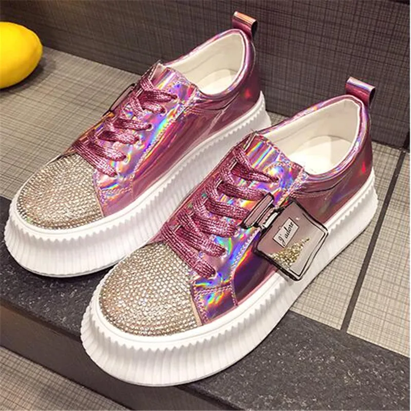 Brand Women Sneakers Slip on Fashion Platform Flats for Lady Spring Autumn Summer Slipony Rhinestone Blingbling Casual Shoes