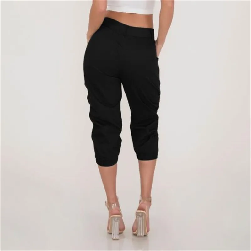 2019 New High Elastic Waist Harem Pants Women Spring Summer Fashion Calf-Length Female Office Lady Black Trousers Belt Hot | Женская
