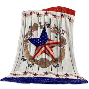 

American Flag Pentagram Vintage Wooden Board Throw Blanket Blanket Fleece Blanket Sofa/Bed/Plane Travel Plaids Bedding Towel