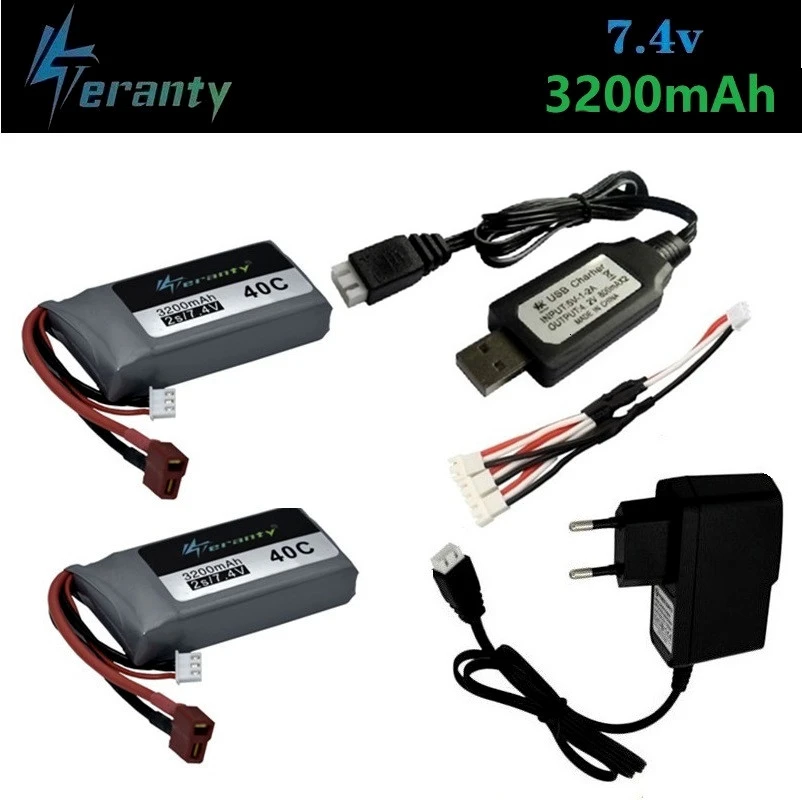 Skup Upgrade 3200mah 7.4v bateria lipo zestaw z ładowarką do Wltoys 12428 12423 RC czterokołowy RC pojazd samochodowy do Feiyue 03 Q39 części do zdalnego sterowania