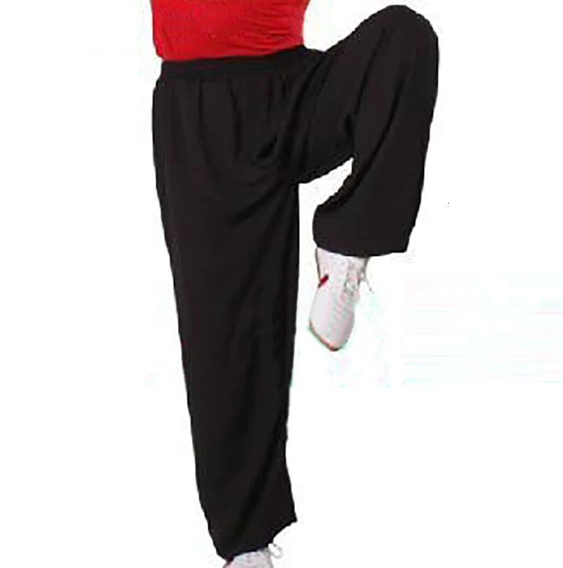 Мужские и женские брюки Tai Chi, хлопковые черные спортивные штаны для занятий боевым искусством, тхэквондо каратэ, дзюдо, китайские брюки для кунг-фу на 95-185 см