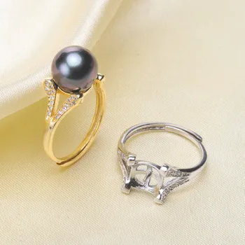 

Trendy style 925 Silver Pearl Ring Finger Ring Adjustable Resizable Ring Findings and Component Jewelry Part Fitting Accessorie