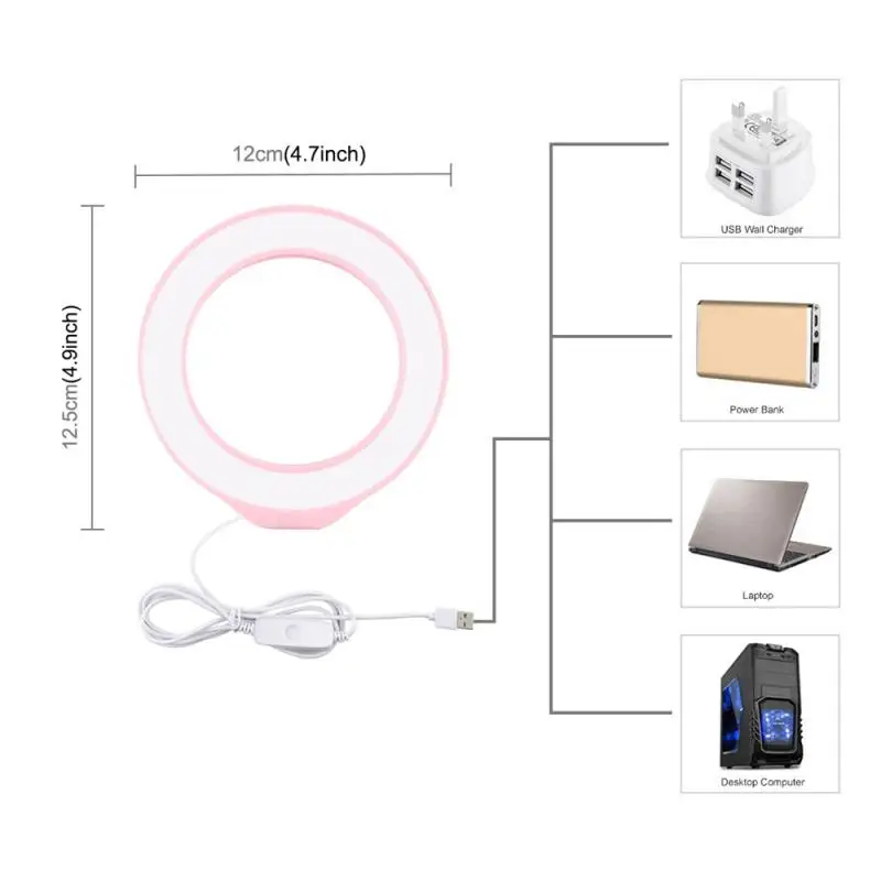 4.7 inch 12cm USB LED Ring Light Lamp For Photography Video White Light Portable Flash Ring LED Luminous Clip