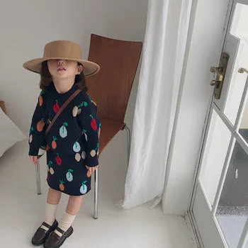 

New Korean baby girls fruit wool set children sweater and skirt two piece set autumn and winter 2020 children clothing