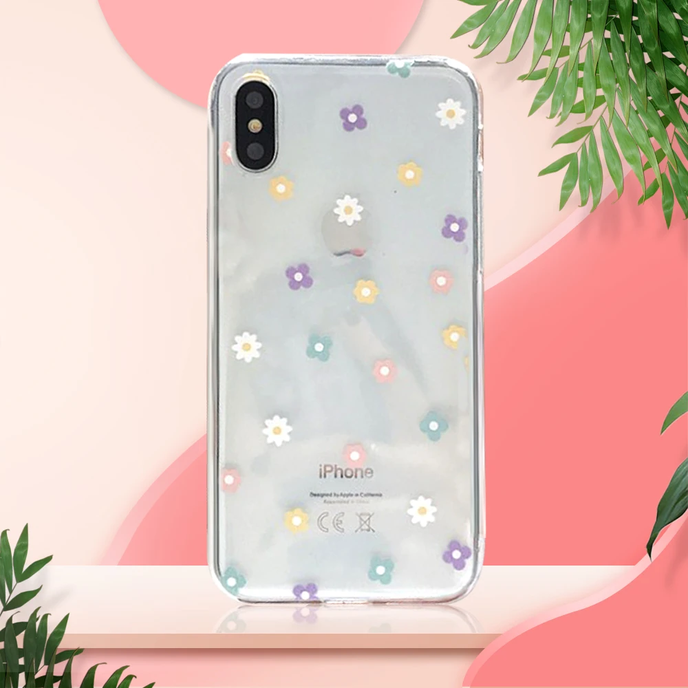 Прозрачная силиконовая задняя крышка с цветами и сердечками для Apple iphone 11 Pro XS Max X