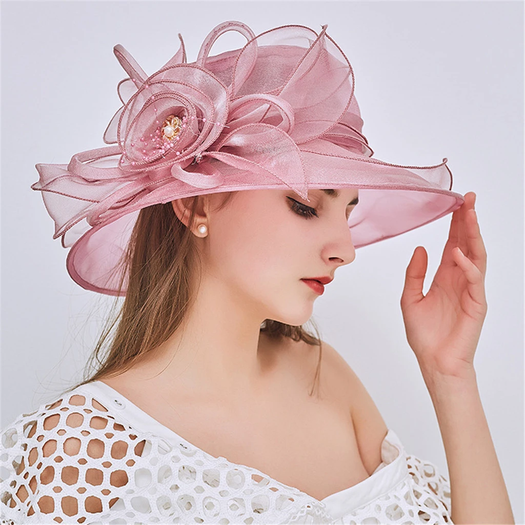 Sombreros de novia rosa, sombrero de Iglesia, diario, sombrero de fiesta de té, elegante, para mujer, 2021|Tocados de novia| AliExpress