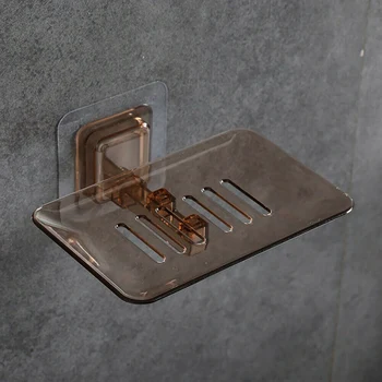 

Soap Dishes Drain Holder Bathroom Organizer Wall Mounted Storage Rack Soap Box Kitchen Hanging Shelf Brown