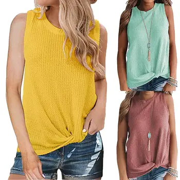 

Fashion Sleeveless Sweaters Women Solid Color O Neck Sleeveless Knotted Knitted Sweaters Pullovers Women Pullover Ladies Sweater