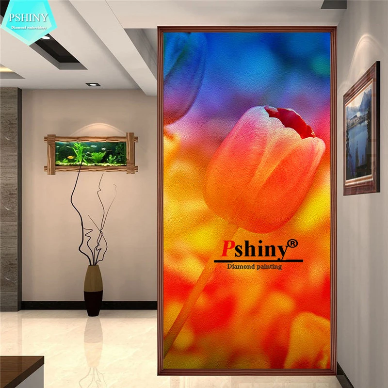 PSHINY 5D алмазная вышивка сделай сам распродажа золотые тюльпаны цветы полное