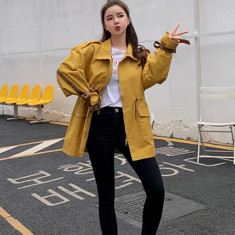 

Plus Size 5XL Trench Coat Women Spring Autumn Casual Loose Top Korean Mid-length Ladies Adjustable Waist Long Sleeve Outwear