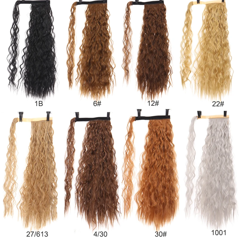 DIANQI Synthetic Corn Wavy Long Curly Ponytail Hairpiece Wrap on Clip Hair Extensions Black Pony Hair