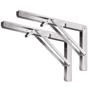 

Heavy Duty Folding Shelf Brackets, 2Pcs Stainless Steel Collapsible Shelf Bracket with Mounting Screws for Table Work Bench, Spa