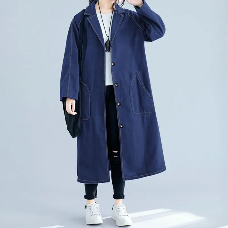 Dark Blue ZANZEA размера плюс, женское длинное пальто, верхняя одежда, повседневные куртки с длинным рукавом и карманами, пальто с отворотом на шее, Chaqueta Mujer Casaco 5XL - Цвет: Dark Blue