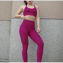 Летний спортивный костюм Для женщин куртка; комплект из 2 предметов спортивный комплект Тренировки Сексуальная майка-Бюстгальтер с бретелями с высокой талией, для фитнеса леггинсы из воздухопроницаемого эластичного материала Длинные обтягивающие штаны